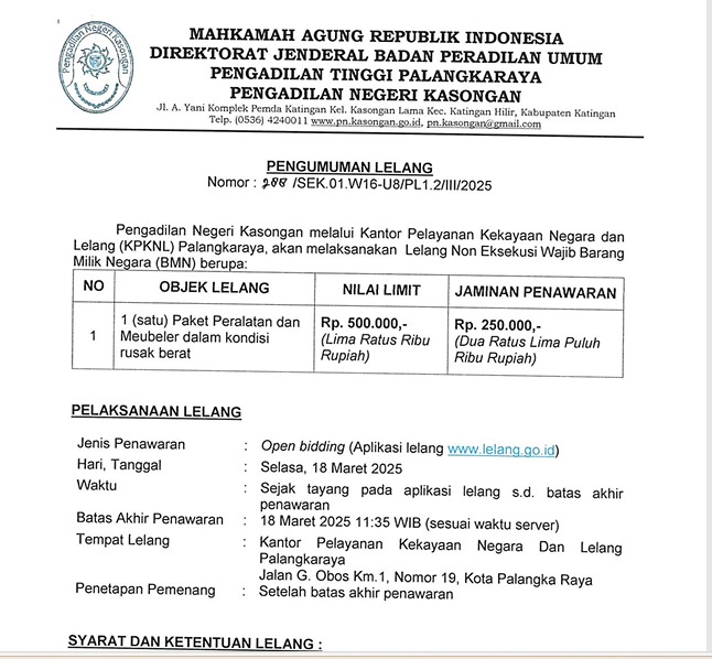 pengumuman lelang BMN